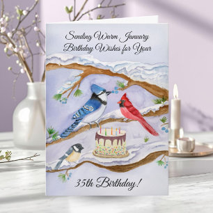 January 35th Birthday Backyard Birds Watercolor Card