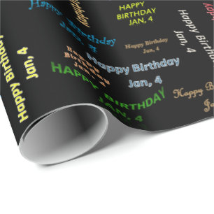 January, 4 Birthday Gift Wrapping Paper
