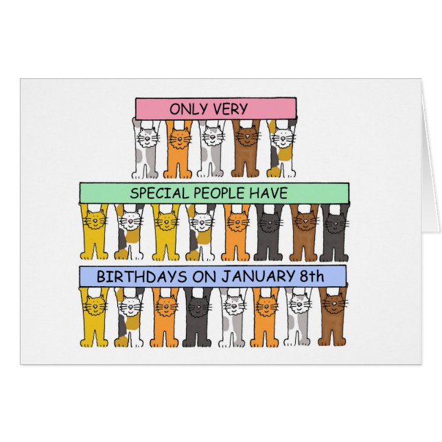 January 8th Birthday Cute Cartoon Cats (Front Horizontal)