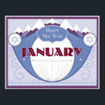 January Art Deco Winter Scene with Snowy Mountains Poster<br><div class="desc">Adapted from our popular Art Deco calendar, these images depict each month of the year as if it were a vintage soap label. January conveys wintertime cold along with mountains and snow.</div>