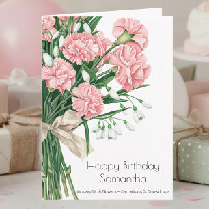 January Birth Flower Birthday Card Carnations
