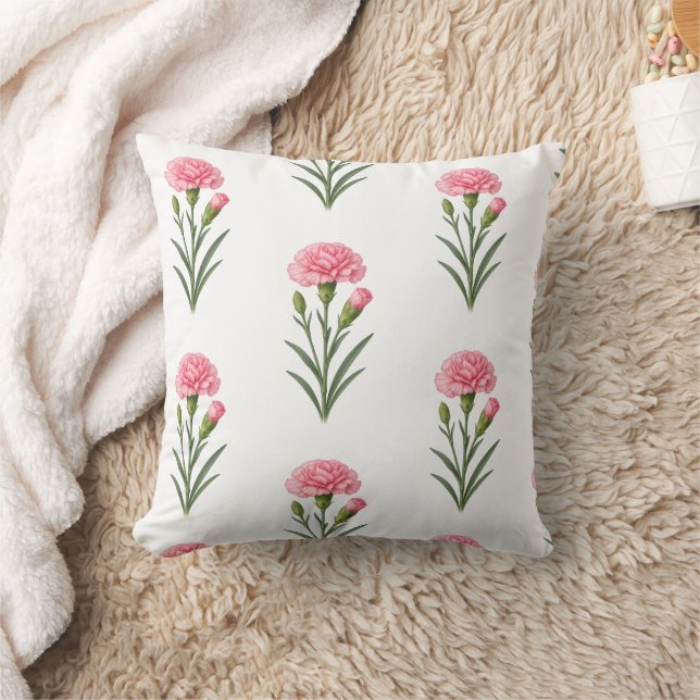 January Birth Flower, Carnation Botanical Cushion (Blanket)