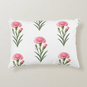 January Birth Flower, Carnation Botanical Decorative Cushion