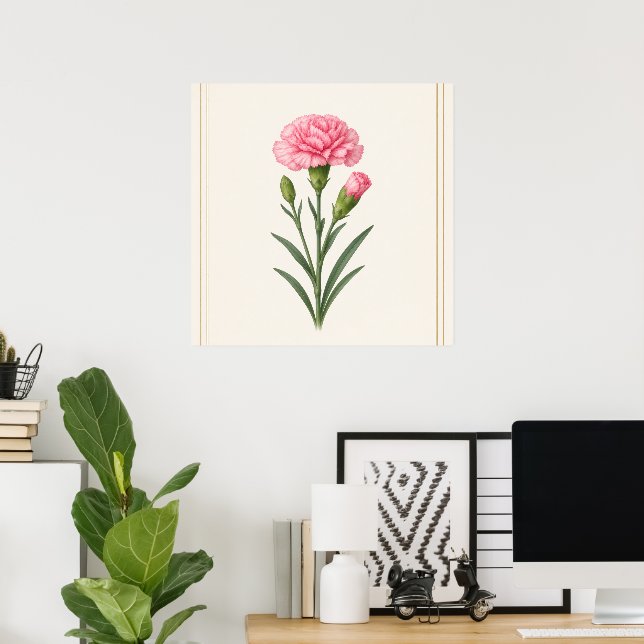 January Birth Flower, Carnation Botanical Poster (Home Office)