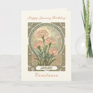 January Birth Flower Carnation Flowers Art Nouvea Card