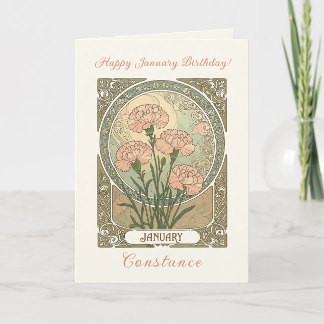 January Birth Flower Carnation Flowers Art  Nouvea Card (Front)