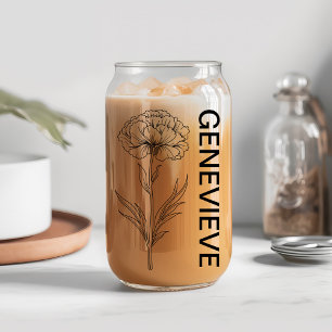 January Birth Flower Carnation with Custom Name  Can Glass