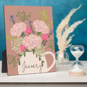 January Birth Flower Carnations Bouquet in Vase Plaque