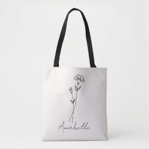 January Birth Flower Custom Name Ivory Tote Bag