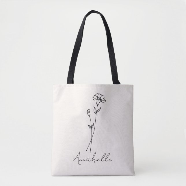 January Birth Flower Custom Name Ivory Tote Bag (Front)