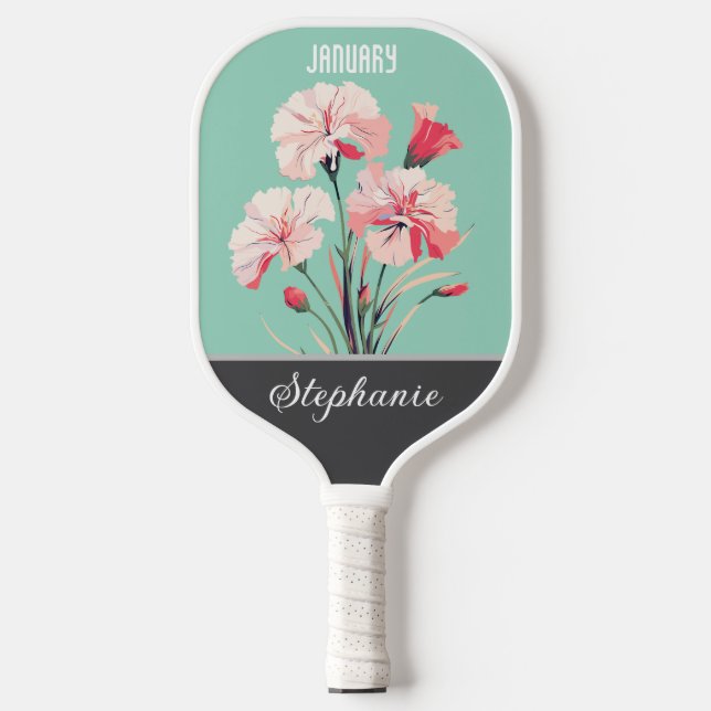 January Birth Flower Custom Name Pickleball Paddle (Front)