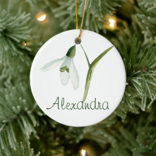 JANUARY Birth Flower Snowdrop Birthday Floral Name Ceramic Tree Decoration