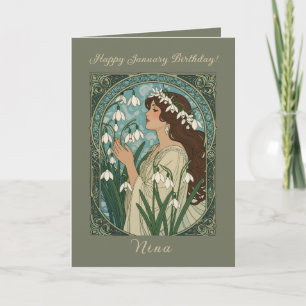 January Birth Flower Snowdrop Flowers Art Nouveau Card