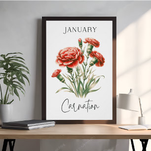 January Birth Month Carnation Poster