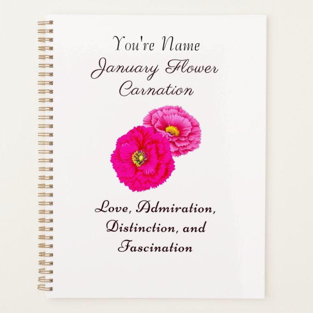 January Birth Month Flower Carnation Elegant Flora Planner (Front)