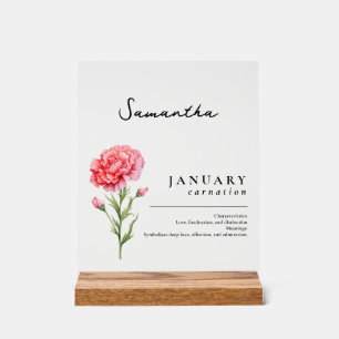 January Birth Month Flower Carnation Personalised Acrylic Sign