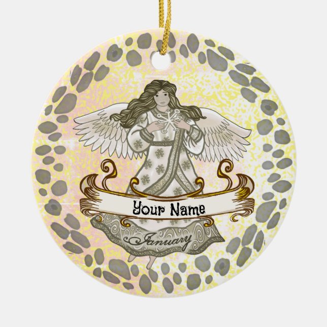 January Birthday Angel Ceramic Tree Decoration (Front)