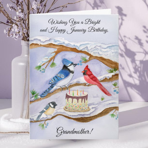 January Birthday Backyard Birds Grandmother Card