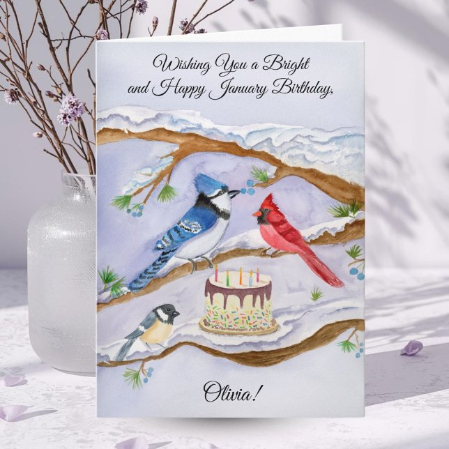 January Birthday Backyard Birds Personalize  Card (Creator Uploaded)
