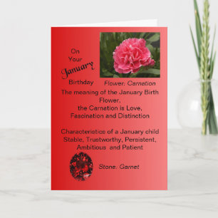 January Birthday Card - Carnation and Garnet