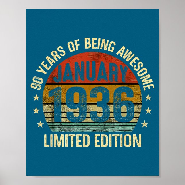 January Birthday Est 1936 Limited Edition Vintage  Poster (Front)