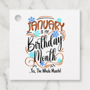 January Birthday Month, Whole Month, Bday Party Favour Tags