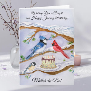 January Birthday with Backyard Birds Mother in Be Card