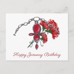 January Birthstone and Flower, Garnet & Carnation Postcard