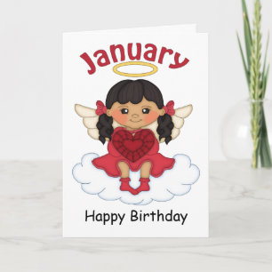 January Birthstone Angel Black Birthday Card