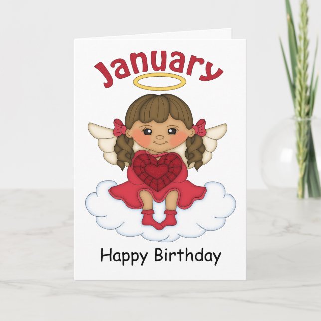 January Birthstone Angel Brunette Birthday Card (Front)