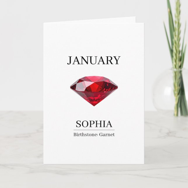 January Birthstone Birthday Name Garnet Card (Front)