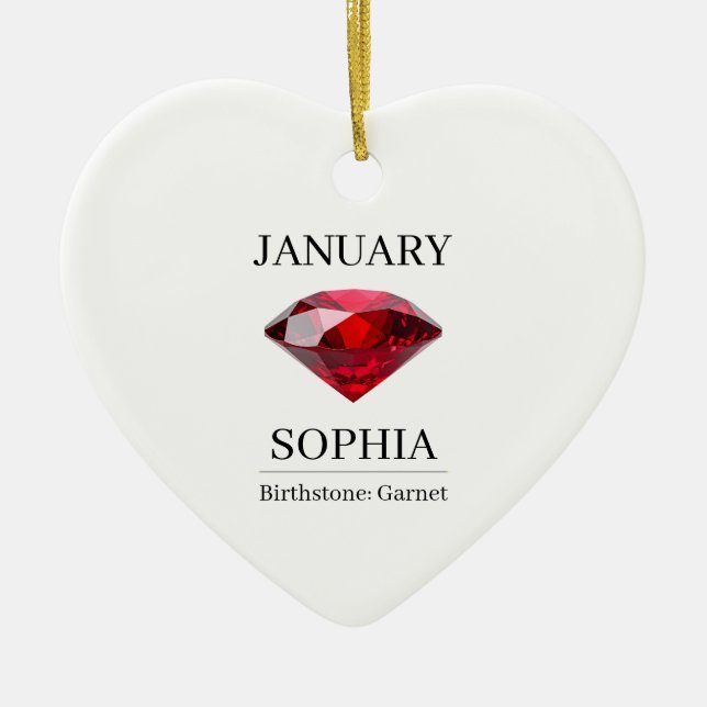 January Birthstone Birthday Name Garnet Ceramic Tree Decoration (Front)