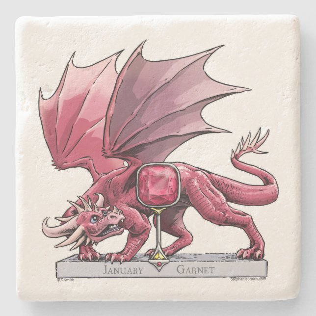 January Birthstone Dragon - Garnet Stone Coaster (Front)