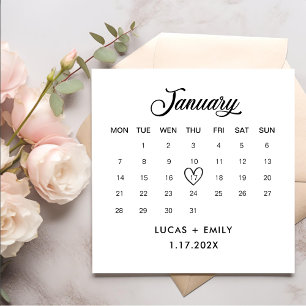 January Calendar Dark Black Wedding Napkin