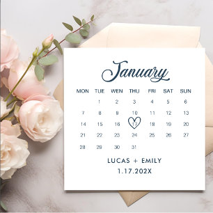 January Calendar Dark Blue Wedding Napkin