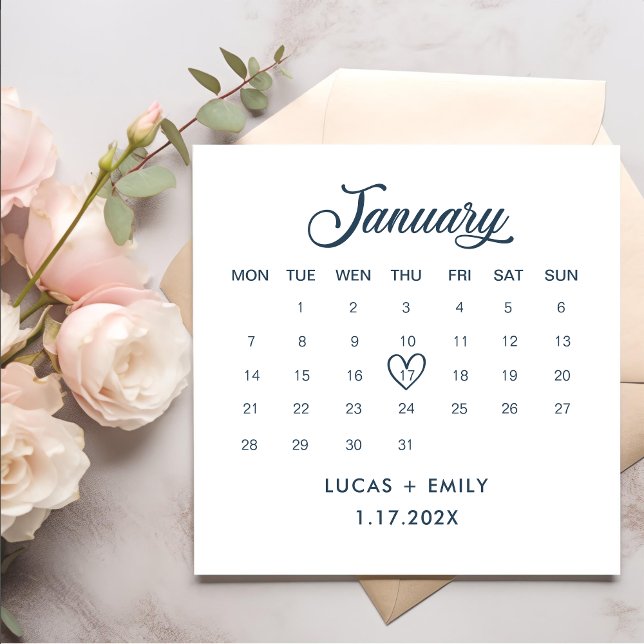 January Calendar Dark Blue Wedding Napkin (Creator Uploaded)