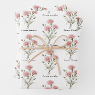 January Carnation Flowers Wrapping Paper Sheet