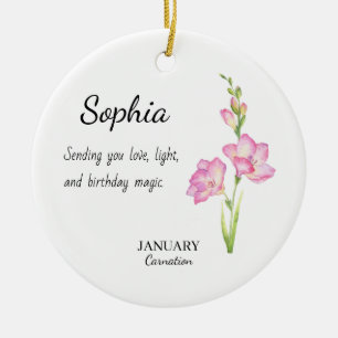 January Carnation Personalised Birthday Ceramic Tree Decoration