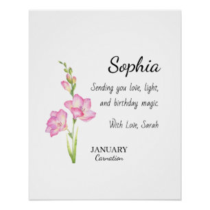 January Carnation Personalised Birthday Poster