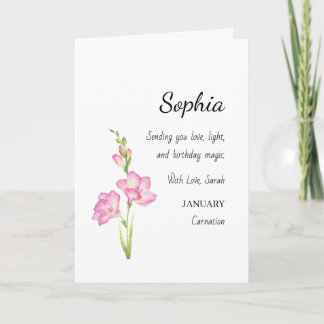 January Carnation Personalized Birthday Card