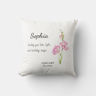 January Carnation Personalized Birthday Cushion
