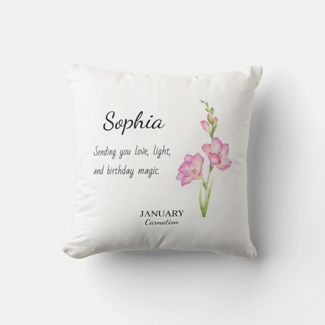 January Carnation Personalized Birthday Cushion (Front)