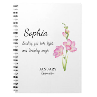January Carnation Personalized Birthday Notebook
