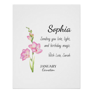 January Carnation Personalized Birthday Poster