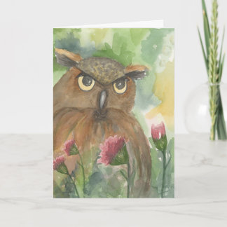 January; Carnations & Owl; Greeting Card