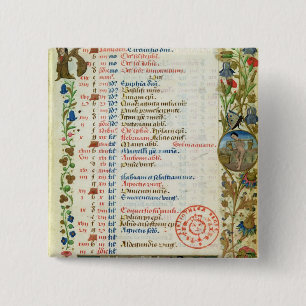 January; figures eating and drinking 15 cm square badge