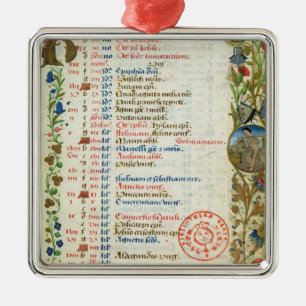 January; figures eating and drinking metal tree decoration
