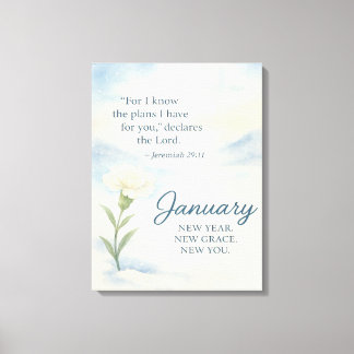 January Floral Birthday Inspirational Winter  Canvas Print