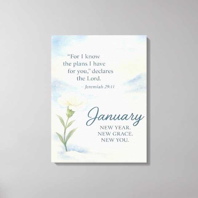 January Floral Birthday Inspirational Winter  Canvas Print (Front)