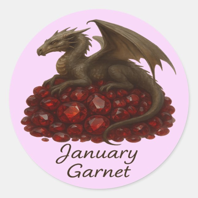 January Garnet – Dragon & Gemstone Classic Round Sticker (Front)